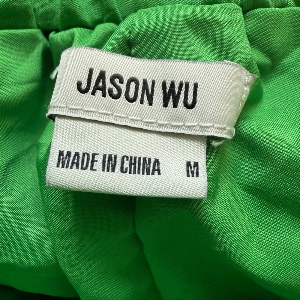 Jason Wu green crinkle drawstring waist wide-leg casual pants. - Picture 6 of 8